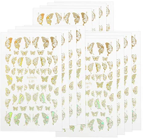 Qukaim Nail Art Sticker Butterflies Pattern Nail Art Sticker, 12pcs, Fashionable DIY Decal Manicure Tool, Gold