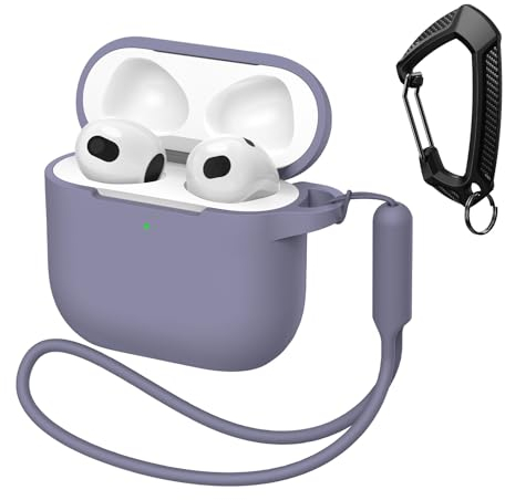 MATEPROX Funda de Silicona Compatible con AirPods 4, Estuches Protectora a Prueba de Golpes con Llavero y Correa, Antirayas Funda para AirPods 4ª Generación 2024-Lila Lavanda