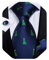 DiBanGu Mens Weihnachten Krawatte Set Lustige festliche Krawatte Gewebte Pocket Square Manschettenknöpfe Set mit Geschenkbox, Blau und Grün Weihnachtsbaum