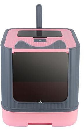 Bac Litiere pour Chat,Grand pour Les Chats et Les Lapins Bac Litiere Chat, Bac à Litière en Acier Inoxydable,Litière Automatique Autonettoyant-44,5 * 36,5 * 34,5 cm-Rose