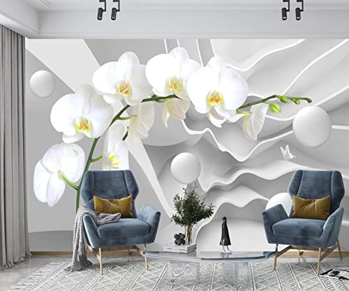 Papier peint photo avec fleurs blanches effet 3D 400 x 280 cm Panoramique Tapisserie murale Grande décoration de chambre à coucher Texture écologique