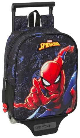 Safta Spiderman Attack - Mochila Guardería con Carro, Ideal para Niños de Diferentes Edades, Cómoda y Versátil, Calidad y Resistencia, 22x10x27 cm