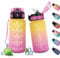 Sport Trinkflasche 500ml, Auslaufsichere Wasserflasche mit Strohhalm, Motivierende Trinkflasche mit Zeitmarkierung, Kohlensäure Geeignet, Ideale Sportflasche für Gym, Camping, Fahhrad, Erwachsener