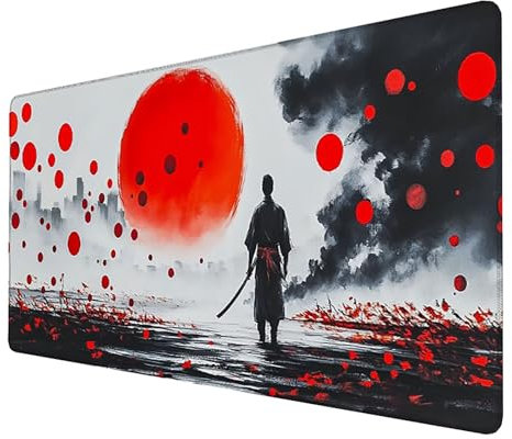 Mauspad (1500x800x3mm) Mousepad mit Vernähte Kanten (Japanischer Samurai) Rutschfester Mouse Pad, XXL Mousepad, (Schwarz) Gaming Mauspad für schnelle Spielstile und optimale Kontrolle, Mousepad B-X9