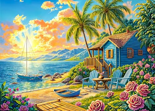 Puzzle 1000 Teile für Erwachsene, klassisches Lernspiel-Sonnenaufgang am Meer-Wunderschönes Dekoration Puzzle Geschenke