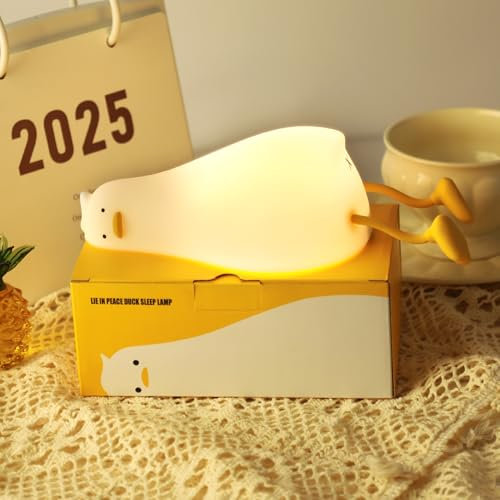 gliship Lying Flat Duck Night Light, Duck Lamp Squishy Night Light, Duck Night Light Silicone Duck Light Laying Down 3 Level Dimmable Rechargeable Bedside Touch Lamp Lazy Duck for Kids Toddler Baby