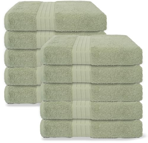 Brentfords Hand Towels Set Of 10, Ultra Soft 100% Cotton Absorbent Fade Resistant Quick Dry Hotel Quality Hand Towels For Bathroom kitchen & Gym, Sage Green-50x80cm