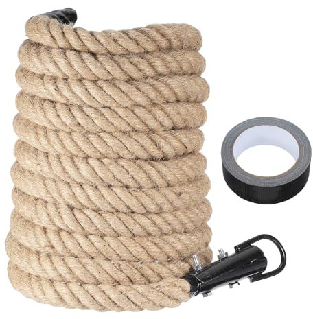 sourcing map Battle Rope 30ft x 1.5 Inch Jute Heavy Fitness Training Gym Rope with Black Metal Hook Exercise Workout Ropes for Strength Training Home Workouts Sport