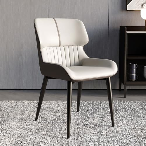 METTEOR 2er-Set D-Stühle aus Leder mit hoher Rückenlehne und Metallbeinen, perfekt für Küche, D-Raum, Restaurant, Lounge oder Empfangsbereich. (Beige, 4 Stück)