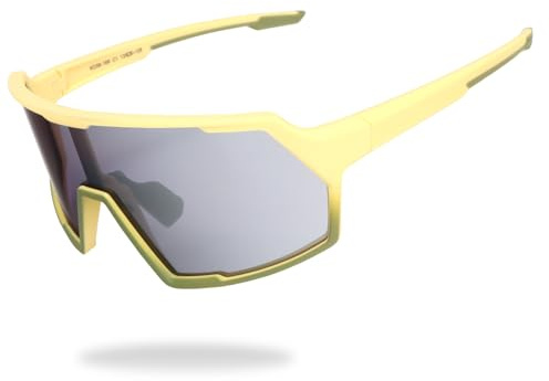UVTQSSP Lunettes de sport, lunettes de vélo TR90, pour homme et femme, pour VTT, cyclisme, course à pied, avec protection UV400, cadre jaune/verres argentés