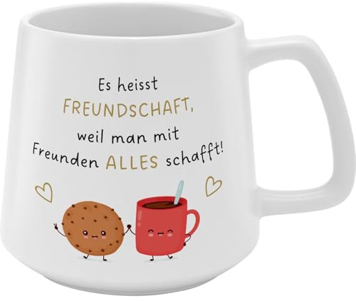 GRUSS & CO Tasse konisch mit Motiv Freundschaft | Steinzeug, 43 cl, Kaffeebecher | Geschenk für Freund, Freundin | 74643