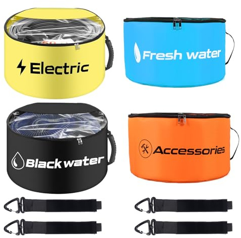 Kuanght RV Hose Storage Bag, 4Pcs Waterproof RV Hose Organizer Bag with Binding strap Caravan Camping Cable Organizer, Storage Equipment Bags for Electrical Cords Fresh Water Hoses Sewer Hoses