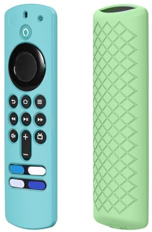 SGERUFZ 2 pcs Fernbedienungshülle kompatibel mit Fire TV Stick /4K Alexa Sprach-Fernbedienung (3rd Gen), Silikonhülle mit Handgelenkschlaufe (Grün und Blau, leuchtet)