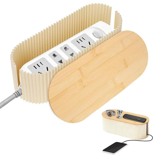 Caja Organizadora de Cables, Caja de Gestión de Cables con Tapa de Bambú