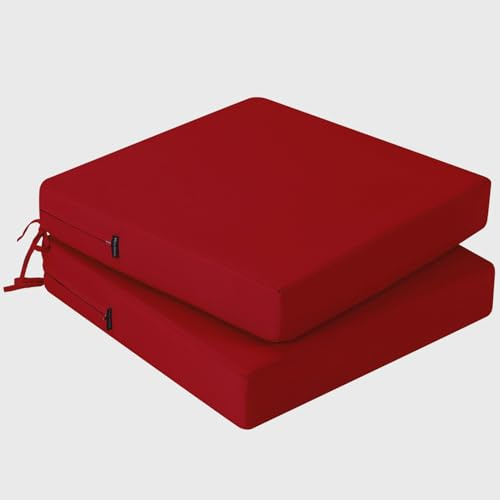 PRIMEPATIO Outdoor Stuhlkissen 40x40, 2er Set mit Bändern, Rot | Wasserdichtes Sitzkissen mit Weicher Schaumstofffüllung, Perfekt für Gartenstühle, Terrassenmöbel und Balkonstühle