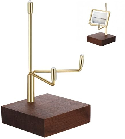 Kynigo Small Gold Metal Arms Display Stand Easel with Wooden Base - Adjustable Small Display Easel Stand for Displaying Art Fossil Coral Picture, Photo Frame, 2x2x3.2