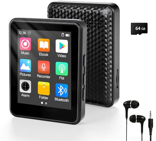 64GB MP3 Player Bluetooth 5.2 - MP3-Player 2.4 Full Touchscreen Tragbarer MP3 Player mit Lautsprecher HiFi-Klang eingebauter Aufnahme FM-Radio, Kann auf 128 GB erweitert Werden kindergerecht