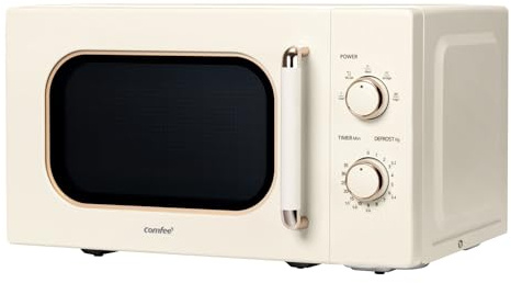 COMFEE' CMO-M202NC(CM) Micro-Ondes Vintage Rétro Élégant Avec 5 Niveaux De Puissance, 700 W, 20 L, Minuterie Réglable 0-35 Min, Commandes Simples, Éclairage Intérieur, Crème Abricot