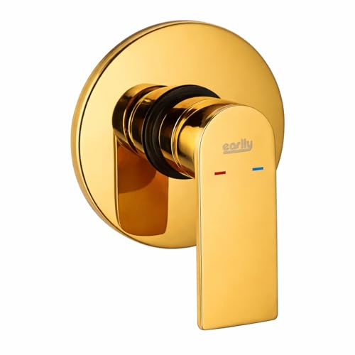 Topolenashop Miscelatore Doccia Incasso Oro Lucido Monocomando – Rubinetto Doccia a Parete con Piastra Rotonda, Design Moderno in Ottone, Comando Acqua Calda/Fredda | 94016