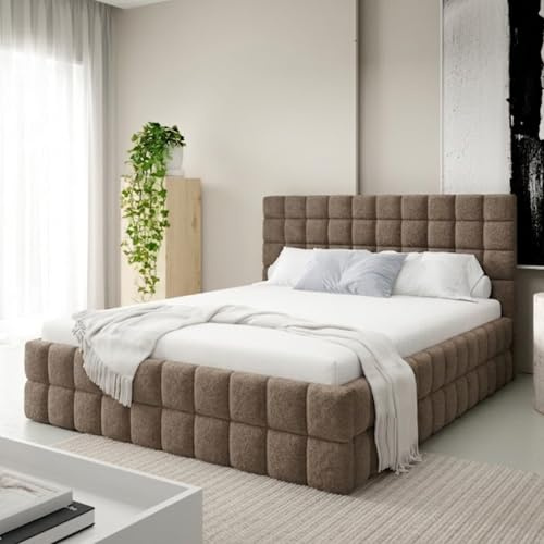 Home Collective Polsterbett Bett Doppelbett mit Bettkasten inklusive Lattenrost 140x200 160x200 180x200 gesteppt & weich gepolstert modernes Design Schlafzimmer Möbel | Braun 160x200 cm