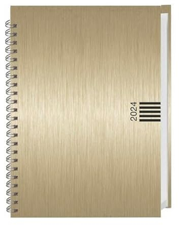 Cheftimer A5 mit Wochenkalender 2024. Goldener Terminkalender in Aluoptik. Buch-Kalender mit Eckperforation und Spiralbindung. Taschenkalender 2024 zum Planen von Terminen.