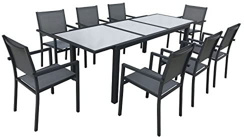 Salon de Jardin Firenze Extensible en textilène Gris 8 Places - Aluminium Anthracite