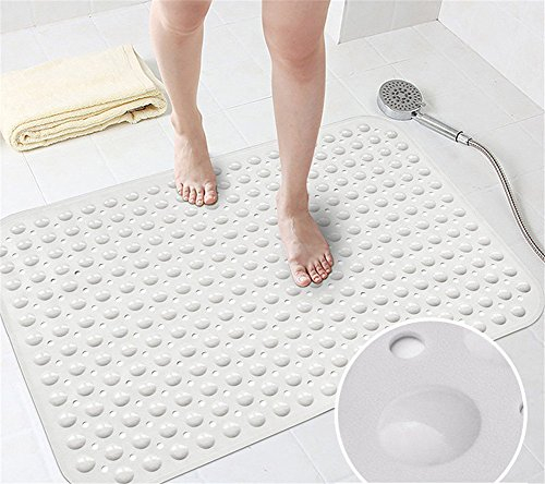 Ommda Badewanneneinlage mit Saugnäpfen Duschvorleger rutschfeste Duschmatte Naturkautschuk 0.7cm Weiß 80x80cm