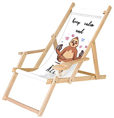 Ferocity Holz-Liegestuhl Klappbar Klappliegestuhl mit Armlehne und Getränkehalter Strandstuhl Motiv Keep Calm and Relax [119]