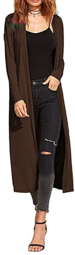 Re Tech UK Ladies Womens Maxi Plus Size Long Cardigans for Women UK Collared Top Long Full Sleeve Floaty Women's Cardigans Coatigans Sizes 8-26 (Dark Chocolate Brown - ML)
