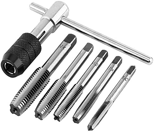 Mesee 6 Pcs Tap Wrench Tool Set, Adjustable T-Handle Tap Holder Wrench with Machine Screw Thread Metric Plug Taps M3 M4 M5 M6 M8 Taps for Metal/Aluminum/Plastic/Wood