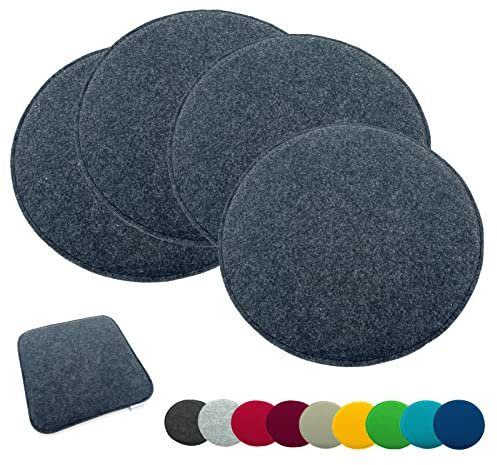 heimtexland ® 4er Pack Sitzkissen Filz Stuhlkissen Bodenkissen Polster Stuhlauflage Indoor Outdoor Kissen rund Typ631 Filzkissen anthrazit meliert 35x35 cm 4 Stück