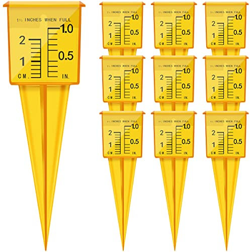 Muross 10pcs Bright Yellow Transparent Rain Gauge Reusable Garden Water Gauge Outdoor Water Measuring Tool Plastic Sprinkler Gauge Instrument for Garden Lawn Backyard