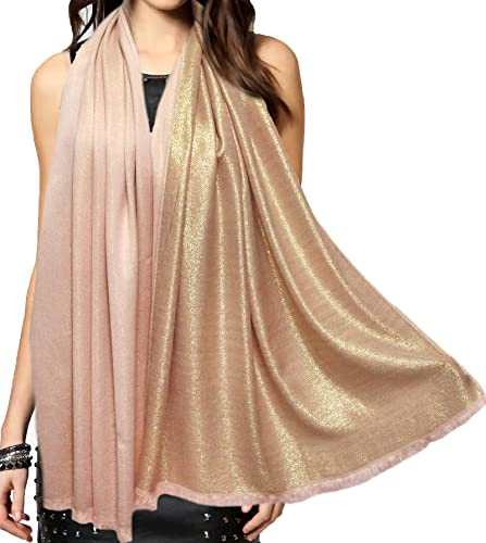 Gragengs Funken Metallic Pashmina Schals und Stola für Damen, Lange Party Tücher Einheitliche Farbe Zwei Töne,Roségold