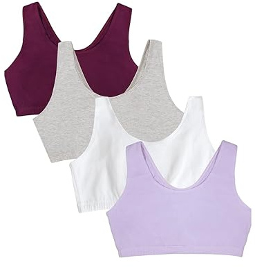 Fruit of the Loom Women's Built Up Tank Style Sports Bra Value Pack, Opaque, Purple/White/Lilac/Grey, 46 (Pack of 4)