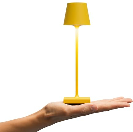 SIGOR Nuindie pocket - Dimmbare kleine LED Akku-Tischlampe Indoor & Outdoor, IP54 spritzwassergeschützt, Höhe 21 cm, aufladbar mit USB-C, 7 h Leuchtdauer, sonnengelb