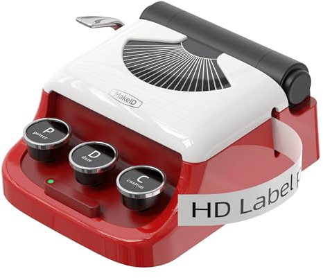 Makeid Q1 Etikettendrucker Bluetooth Beschriftungsgerät Selbstklebend Mini Etikettiergerät 4 Zeilen Label Printer 300DPI 25mm/s Kleine Geschenke für Frauen Büro Zuhause (Retro Rot, 1 Rolle)