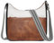 Telena Damen Schultertasche, Klein Umhängetasche Damen Crossbody Bag Kunstleder Handtasche Mittelgroß Braun mit Weiß