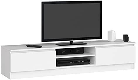 Home Collective Mobile TV largo 160 cm con due ante e due ripiani aperti, mobile TV moderno, credenza bassa, camera da letto soggiorno in bianco