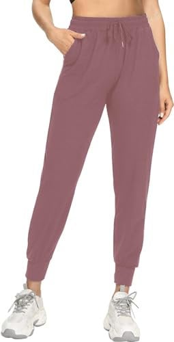 EUHOM Jogginghose Damen Sporthose Lang Yogahose High Waist Trainingshose Freizeithose Leichte Sweathose Damenhose mit Gummizug für Sport Yoga Fitness(Mauve, L)