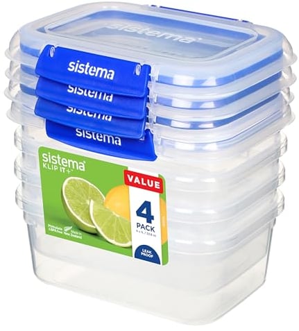 Sistema Boîtes de conservation alimentaires KLIP IT PLUS - 1 l - Set de 4 boîtes hermétiques - Fermeture antifuite - Clips de fermeture facile - Sans BPA