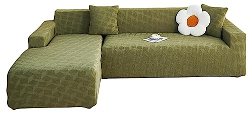 GUYIRT Couch Überwurf L Form Kratzfest Katzen, Sofa Überzug L Form, Couchbezug Für Eckcouch, Sofabezug Ecksofa L Form Stretch, Für Wohnzimmer (grün,3+2 Sitzer)