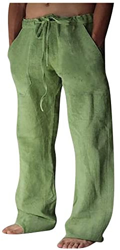 VDDTAGAM Yoga Hosen Herren Haremshose Leinen Shorts Herren Herren Freizeithose Freizeithose Yogahose Herren Leichte Sommerhose Herren Schlupfhose Herren Freizeithose Herren Lang Outfit(Green,L)
