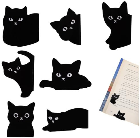 Oruola 7 Stück Magnet Lesezeichen Katze,Lesezeichen Magnetisch Katze,Magnet Book Mark Katzen für Lehrer,Studenten,Buchliebhaber,Kinder,Katzenliebhaber,Bookmark Geschenk,Schwarze