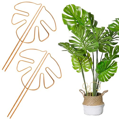 Pflanzenstütze 2er Set, Monstera Rankhilfe Pflanzen Stütze Mit Einzigartigem Blattdesign Pflanzenstützen Für Zimmerpflanzen Stängelstütze für Alocasia Und Monstera(Gold)