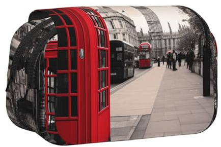 YKLJG Red Phone Booth London Street Print Flip-Top Pencil Case Pen Organiser with 2 Zipper Compartments, Large Capacity Makeup Bags for School, Travel & Office