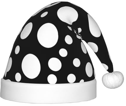PUYhgb Schwarz-weiße Weihnachtsmütze mit Punktemuster, unisex, Weihnachtsmütze, ideal für Weihnachten, Cosplay