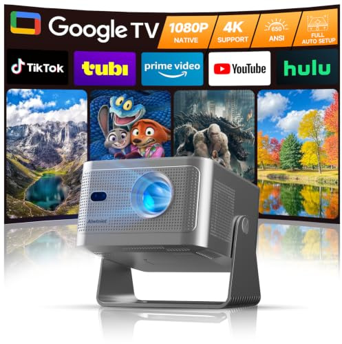 Alwtniet Mini Proiettore Portatile 4K con Google TV, 1080p Nativo, 650 ANSI