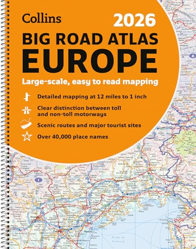 Collins 2026 Big Road Atlas Europe: Clear and detailed map of Europe in A3 size with spiral binding