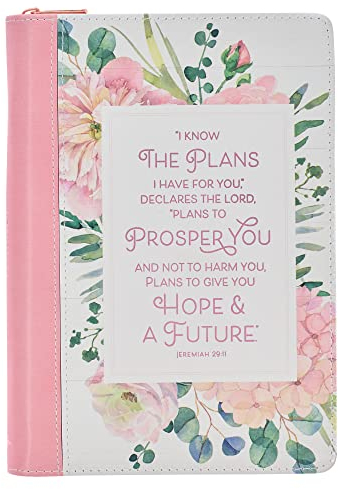 Christian Art Gifts Klassisches Kunstleder-Tagebuch I Know the Plans Jeremiah 29:11 rosa inspirierendes Notizbuch, linierte Seiten mit Schrift, Lesebändchen, Reißverschluss