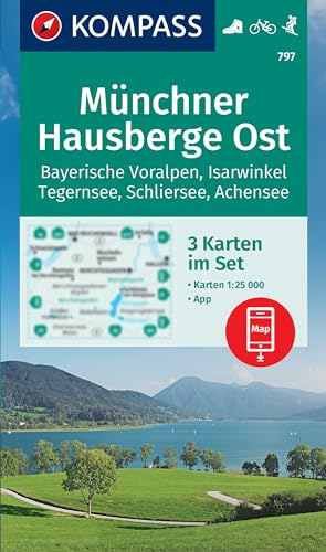 KOMPASS Wanderkarten-Set 797 Münchner Hausberge Ost, Bayerische Voralpen, Isarwinkel, Tegernsee, Schliersee, Achensee (3 Karten) 1:25.000: inklusive ... in der KOMPASS-App, Fahrradfahren, Skitouren